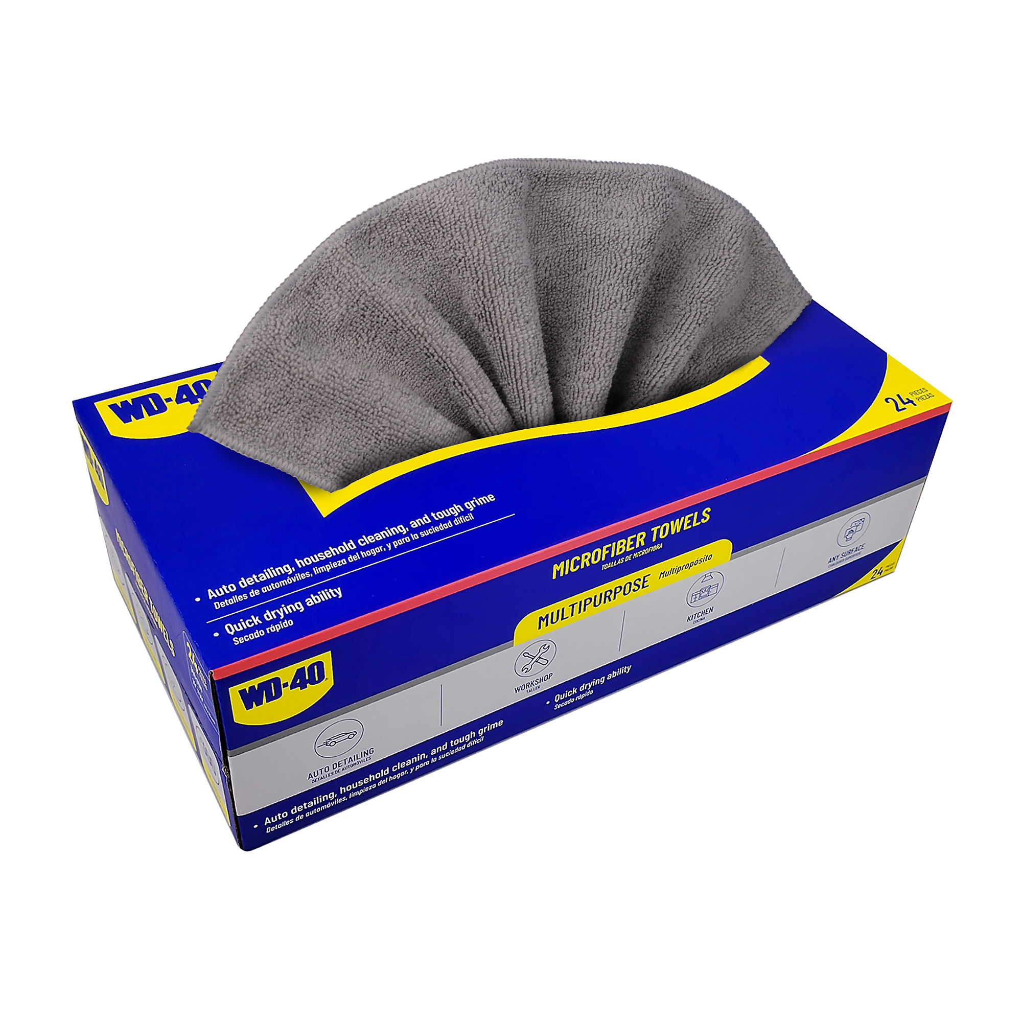 WD-40 Multipurpose Microfiber Towel — 300 GSM, 16in. x 16in., Gray, 24 Pk., Model# L40136